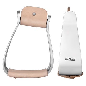 3" Wide Bar H Equine Western Horse Heavy-Duty Genuine Leather Alum. Simplicity Stirrups